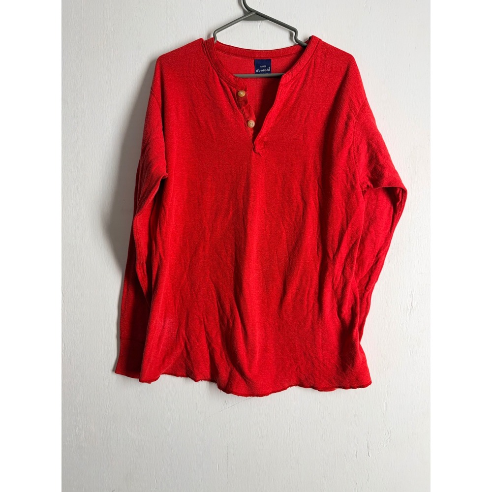 Vintage Duofold Henley Shirt Mens Large Red Long Sleeve Thermal Made in USA